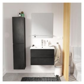 Meuble simple vasque 60cm SORRENTO Noir +vasque+robinet chromé+miroir+colonne