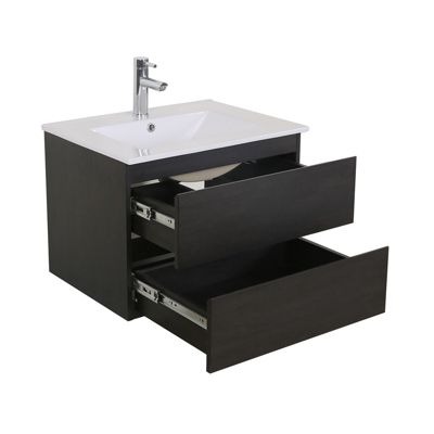 Meuble simple vasque 60cm SORRENTO Noir + vasque + robinet chromé + miroir