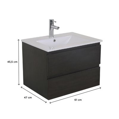 Meuble simple vasque 60cm SORRENTO Noir +vasque+robinet noir+miroir+colonne
