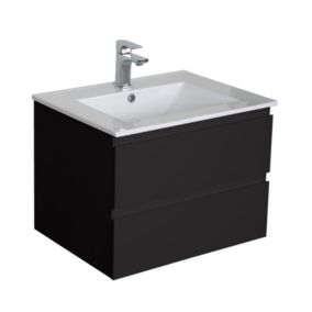 Meuble simple vasque 60cm SORRENTO Noir + vasque