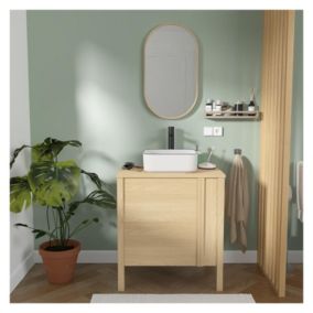 Meuble simple vasque 70cm chêne NESTO porte lisse + vasque +robinet +miroir