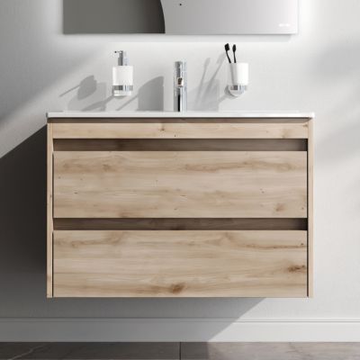 Meuble simple vasque 80 cm Spike, 2 tiroirs Soft-close MPAX0802HF-C0802WG Chêne AM.PM