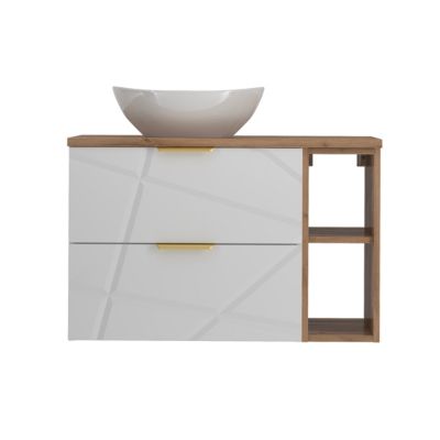 Meuble simple vasque 80cm 2 niches Aurora Blanc et Bois