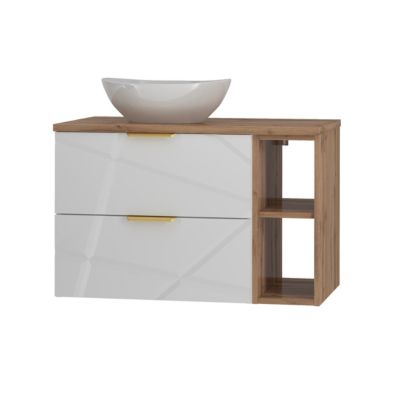 Meuble simple vasque 80cm 2 niches Aurora Blanc et Bois