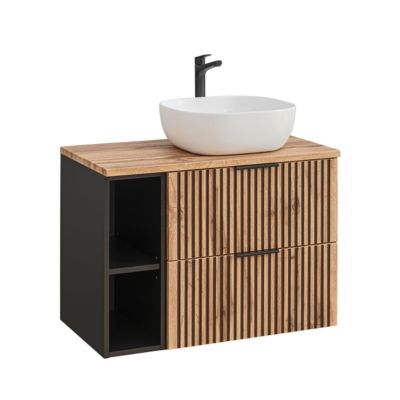 Meuble simple vasque 80cm 2 niches Gaia Bois et Noir
