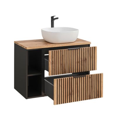 Meuble simple vasque 80cm 2 niches Gaia Bois et Noir