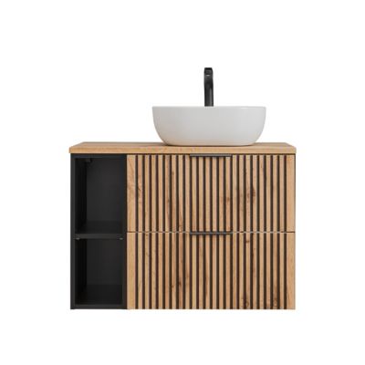Meuble simple vasque 80cm 2 niches Gaia Bois et Noir