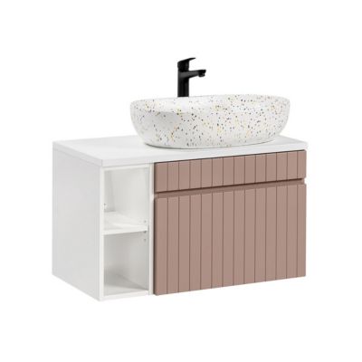 Meuble simple vasque 80cm 2 niches Zelie Rose et Blanc