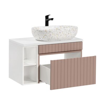 Meuble simple vasque 80cm 2 niches Zelie Rose et Blanc