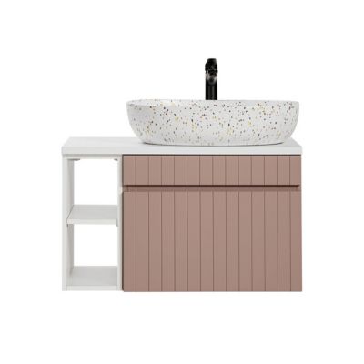 Meuble simple vasque 80cm 2 niches Zelie Rose et Blanc