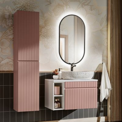 Meuble simple vasque 80cm 2 niches Zelie Rose et Blanc