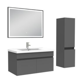 Meuble simple vasque 80cm avec colonne et miroir lumineux anthracite