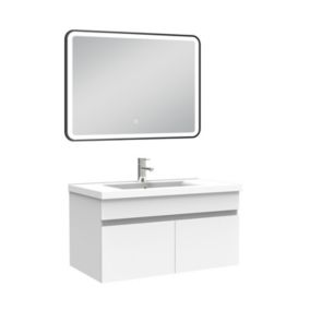 Meuble simple vasque 80cm avec miroir 3 couleurs + dimmable blanc