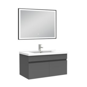 Meuble simple vasque 80cm avec miroir 3 couleurs et dimmable anthracite