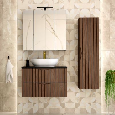 Meuble simple vasque 80cm Siena bois et noir