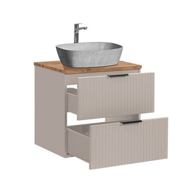 Meuble simple vasque effet pierre 60cm Adriel Cachemire et Bois