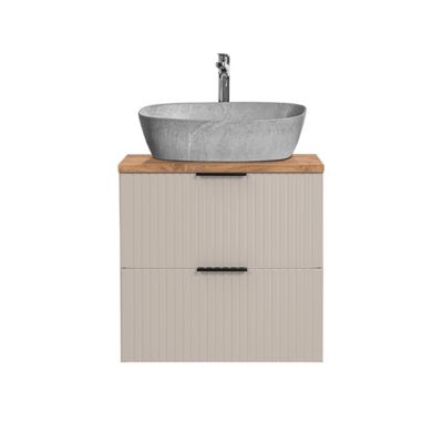 Meuble simple vasque effet pierre 60cm Adriel Cachemire et Bois
