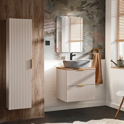 Meuble simple vasque effet pierre 60cm Adriel Cachemire et Bois