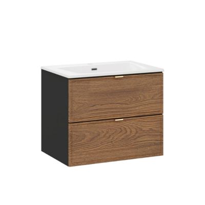 Meuble simple vasque encastrée 60cm Elena Bois et noir | Castorama