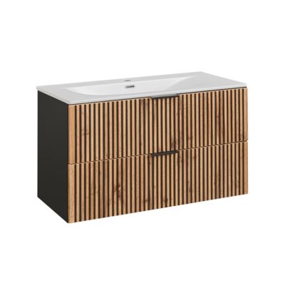 Meuble simple vasque encastree 100cm Gaia Bois et Noir