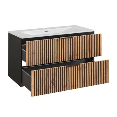 Meuble simple vasque encastree 100cm Gaia Bois et Noir