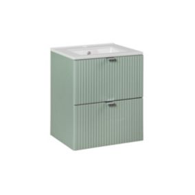 Meuble simple vasque encastree 50cm 2 tiroirs Jade Vert