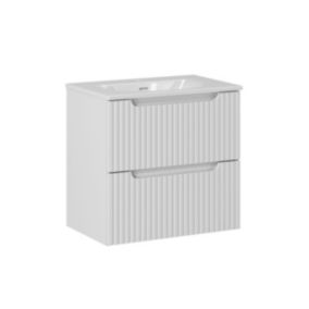 Meuble simple vasque encastree 60cm 2 tiroirs Riva Blanc