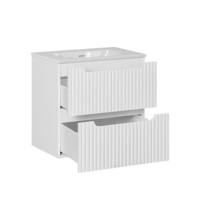Meuble simple vasque encastree 60cm 2 tiroirs Riva Blanc