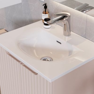 Meuble simple vasque encastree 60cm 2 tiroirs Riva Blanc