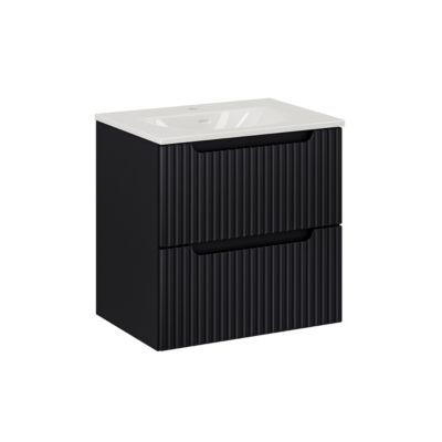 Meuble simple vasque encastree 60cm 2 tiroirs Riva Noir