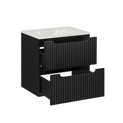 Meuble simple vasque encastree 60cm 2 tiroirs Riva Noir