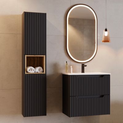 Meuble simple vasque encastree 60cm 2 tiroirs Riva Noir