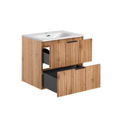 Meuble simple vasque encastree 60cm Adriel Bois