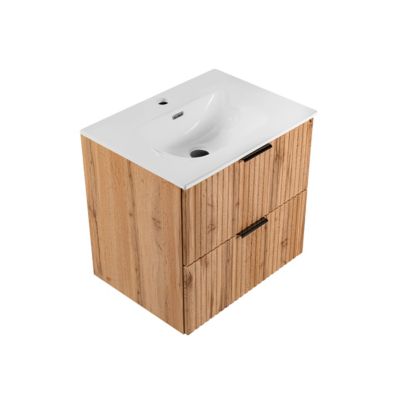 Meuble simple vasque encastree 60cm Adriel Bois
