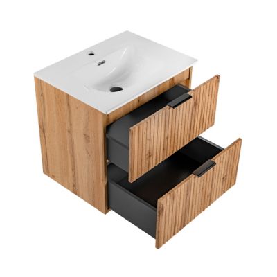 Meuble simple vasque encastree 60cm Adriel Bois
