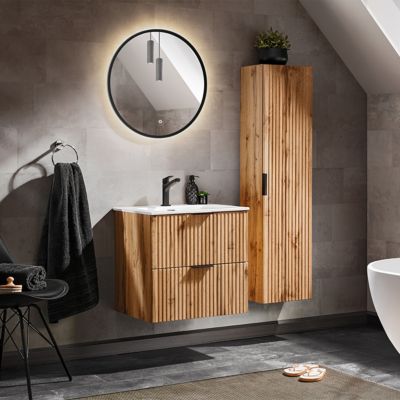 Meuble simple vasque encastree 60cm Adriel Bois