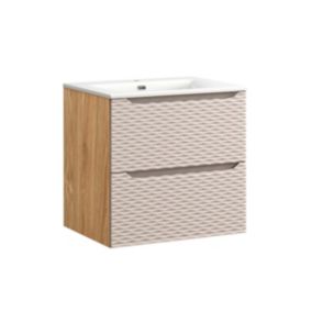 Meuble simple vasque encastree 60cm Elora Beige et bois