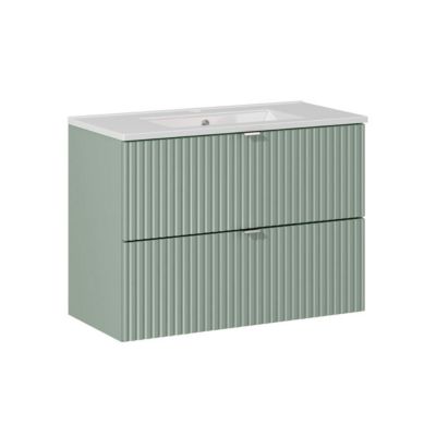 Meuble simple vasque encastree 80cm 2 tiroirs Jade Vert