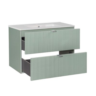 Meuble simple vasque encastree 80cm 2 tiroirs Jade Vert