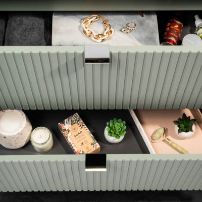 Meuble simple vasque encastree 80cm 2 tiroirs Jade Vert