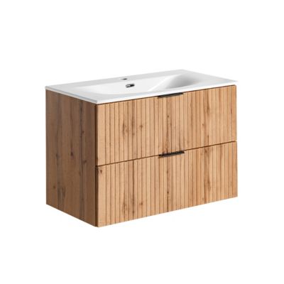Meuble simple vasque encastree 80cm Adriel Bois