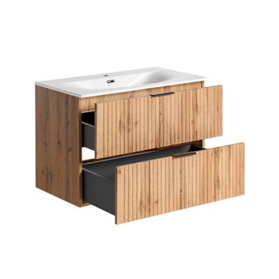 Meuble simple vasque encastree 80cm Adriel Bois