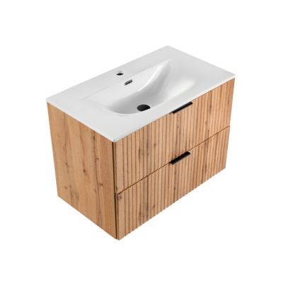 Meuble simple vasque encastree 80cm Adriel Bois