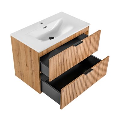 Meuble simple vasque encastree 80cm Adriel Bois