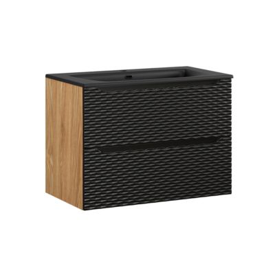 Meuble simple vasque encastree 80cm Elora Noir et bois