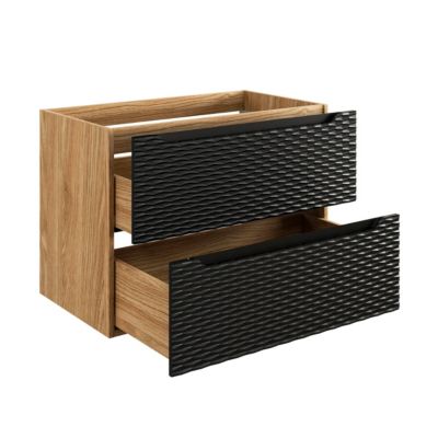 Meuble simple vasque encastree 80cm Elora Noir et bois