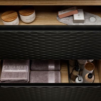Meuble simple vasque encastree 80cm Elora Noir et bois