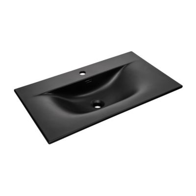 Meuble simple vasque encastree 80cm Elora Noir et bois
