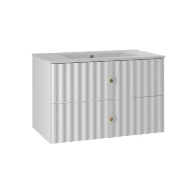 Meuble simple vasque encastree 80cm Izae Blanc