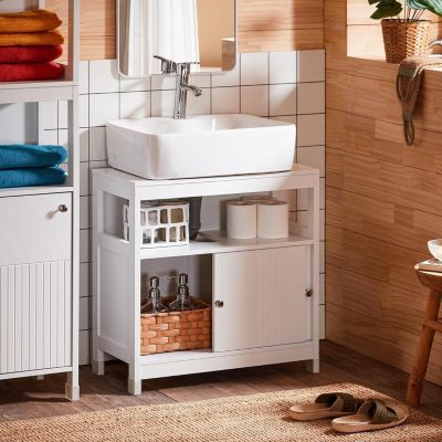 Meuble Sous-Lavabo à 2Étagères,2Portes Coulissantes,Rangement Salle de Bain BZR185-W SoBuy